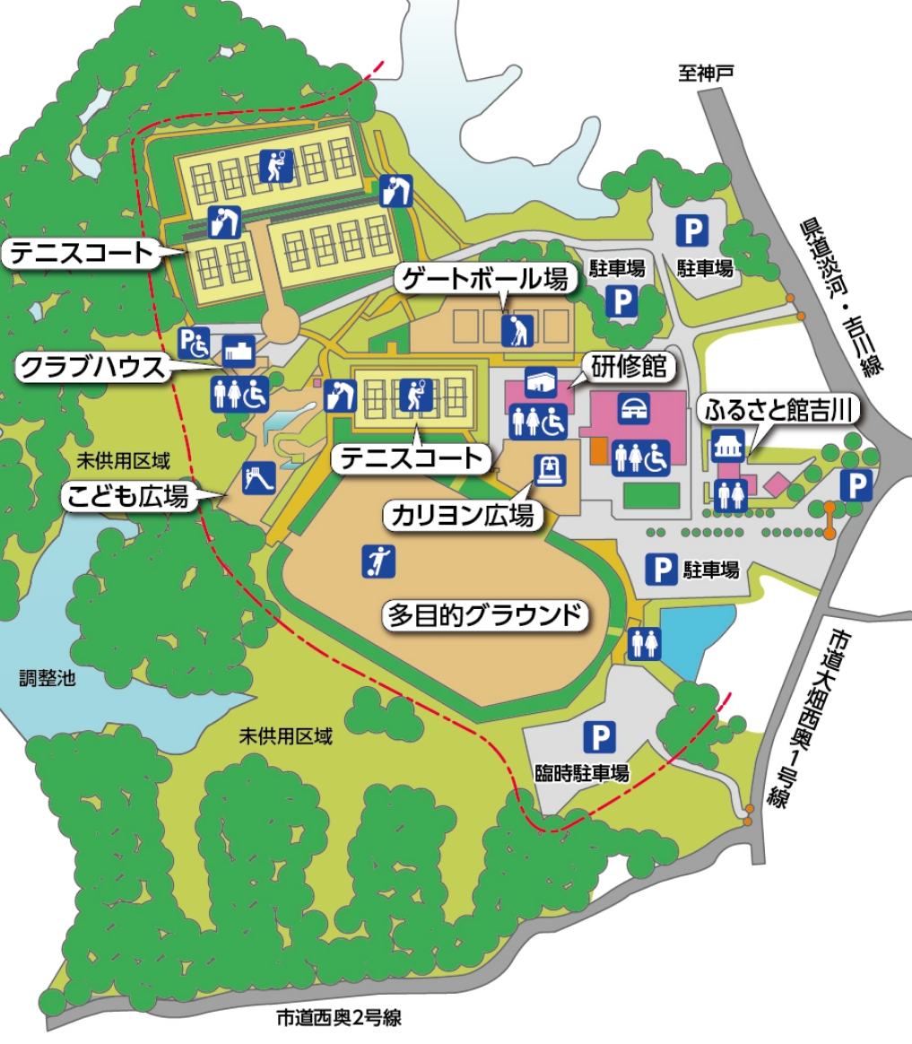 吉川総合公園の施設配置図